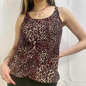 Y2K Grunge Punk Emo Pink Black Leopard Print Racerback Tank